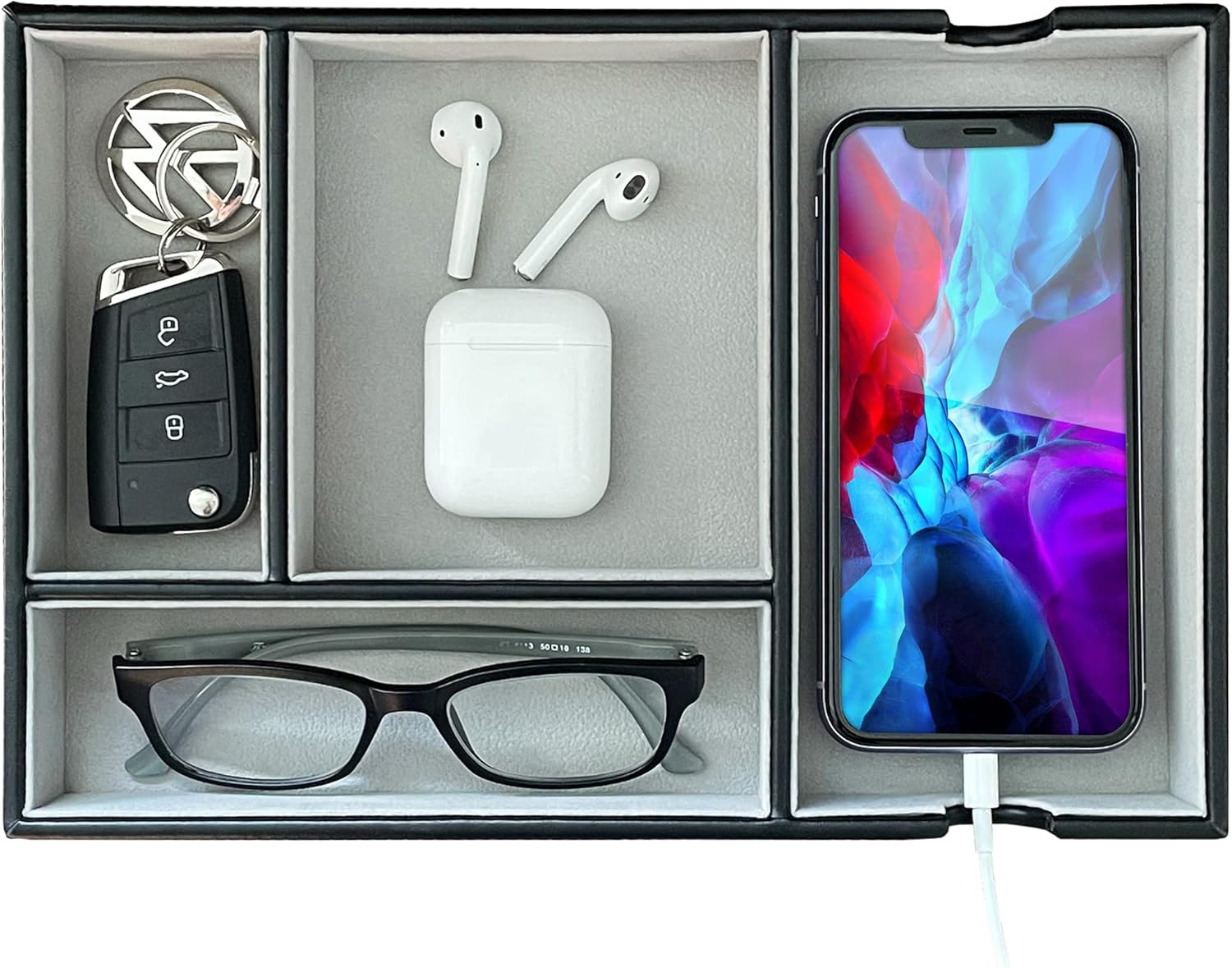 PU Leather Desktop Organizer Valet Tray for Men and Women - Nightstand Tray for Keys & Essentials