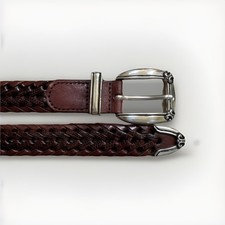 Fossil Brown Silver Buckle Braided Western Americana M Classic Belt