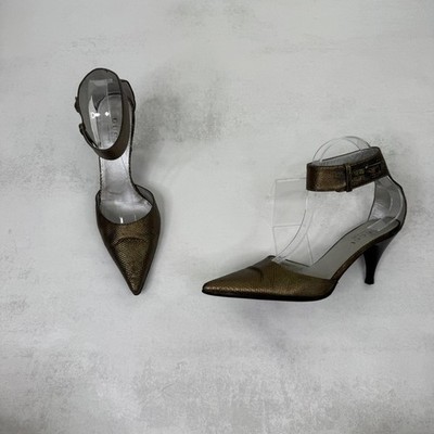 Y2K Vintage Gucci by Tom Ford Gold Leder Heels mit Knöchelriemen Schlange