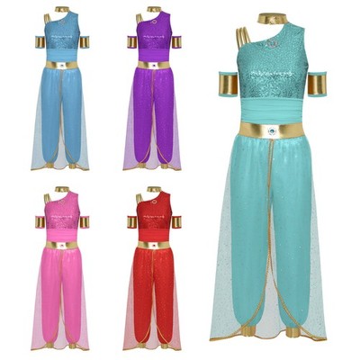 DE Damen Tanzhose Bauchtanz Bodysuit Uniform Dancewear Romper Jumpsuit Araber