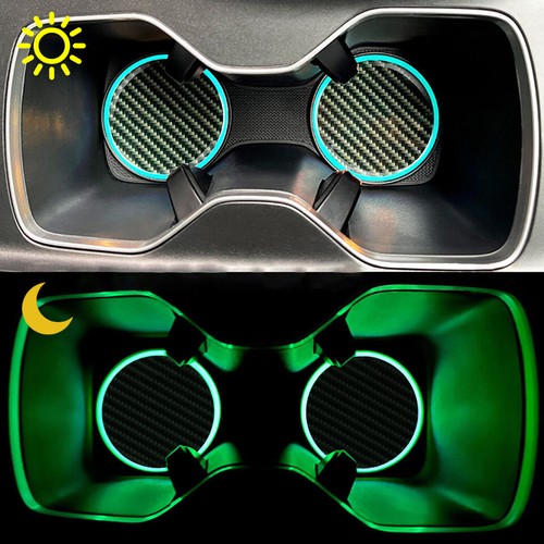 2x Luminous Carbon Fibre Car Interior Cup Holder Light Mat Pads Drink Coaster - Picture 2 of 8