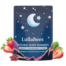 Natural Sleep Gummies - 30 Servings -Sweet Strawberry Stars (Melatonin Free)