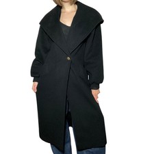 VTG Made in USA Designer Dark Academia Black Hooded Cloak Wool Timeless Trench