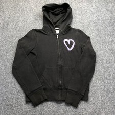 Victoria's Secret PINK Zip Up Hoodie Black Purple Heart Love Pink Graphic Medium