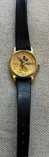 Vintage gold tone face Disney Mickey Mouse Watch With Brown Leather StrapWorks