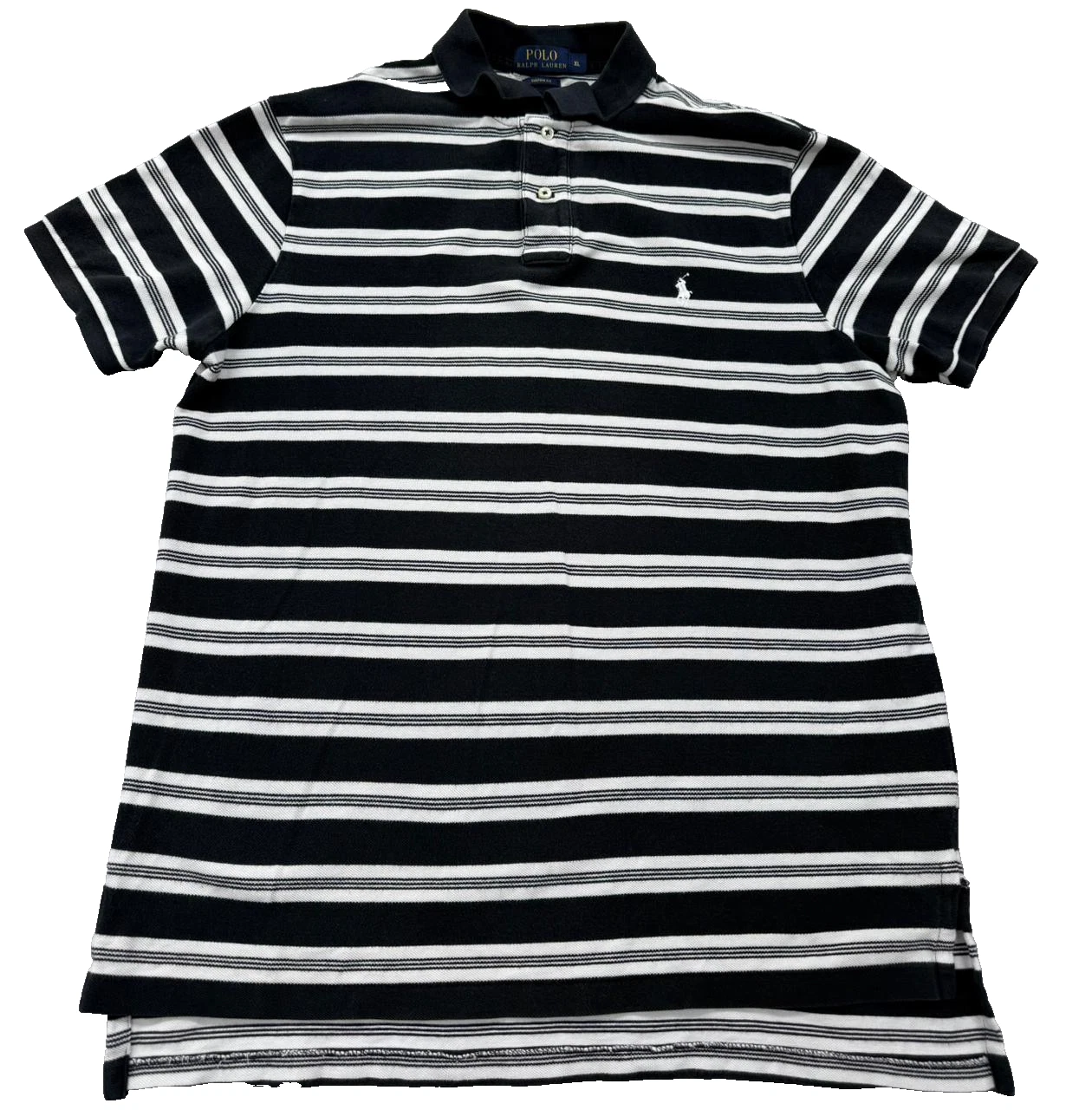 Polo Ralph Lauren Custom Fit Striped Polo Shirt XL Black White