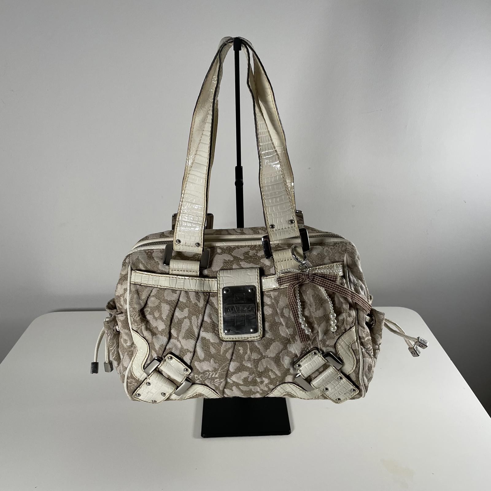 Guess Beige Y2K Leopard Print Shoulder Bag