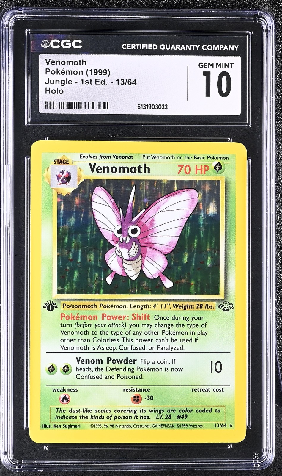 CGC 10 GEM MINT Venomoth 13/64 Jungle 1st Edition Holo Pokemon Card