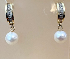 14kt Yellow Gold Pearl Drop Diamond Earrings