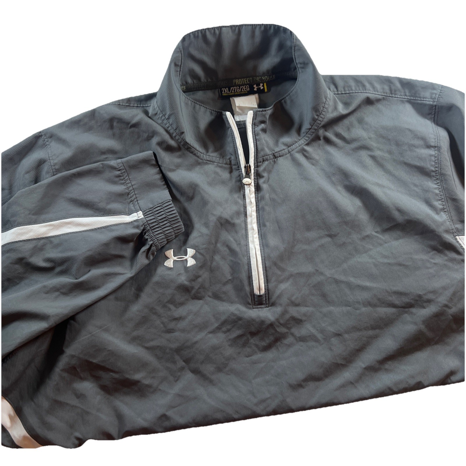 Under Armour Jacket Men 2XL White Gray 1/4 Zip Windbreaker Pullover Coat