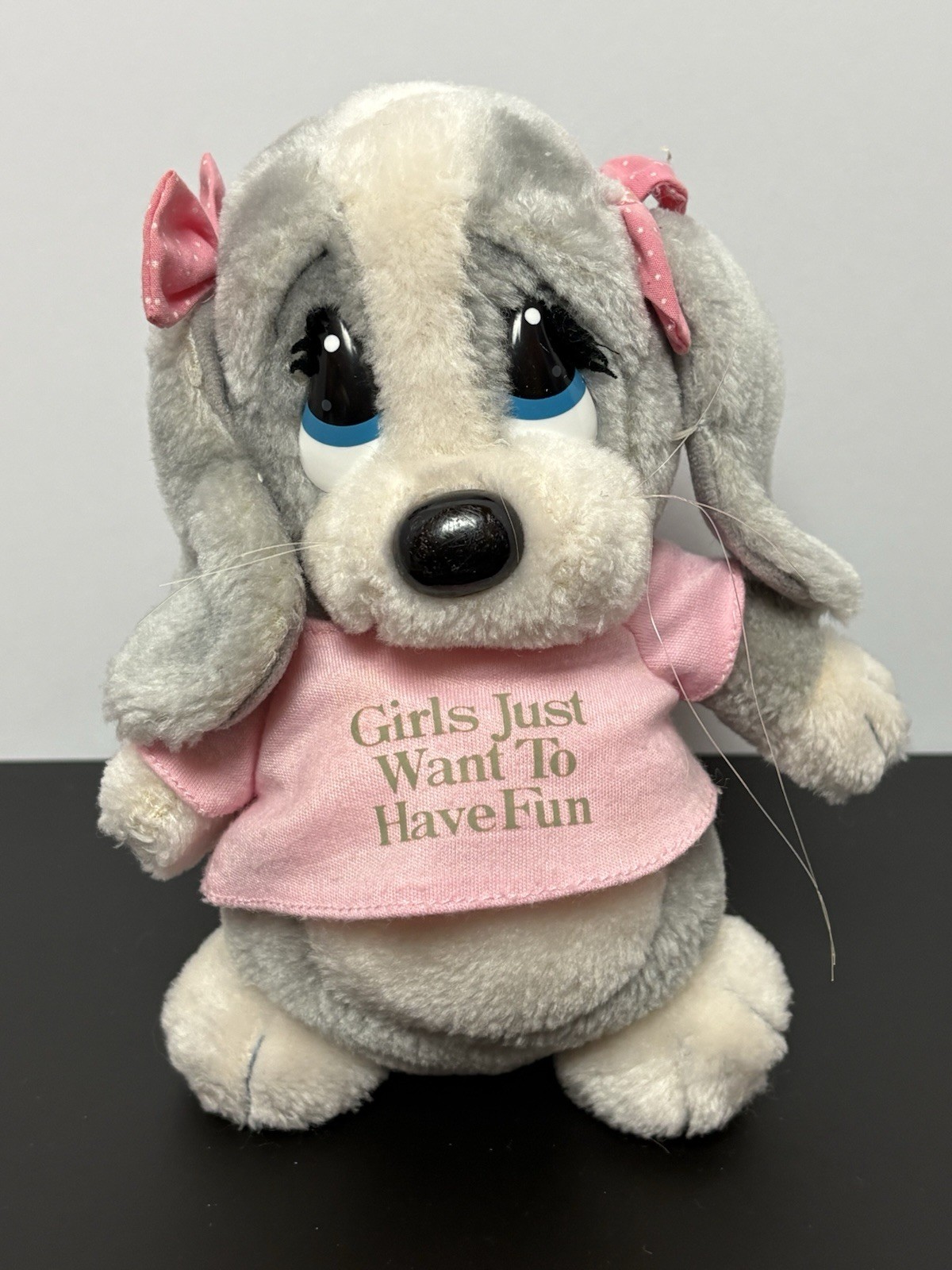 Vintage Sad Sam Girl Gray Puppy Dog Plush Girls Just Wanna Have Fun