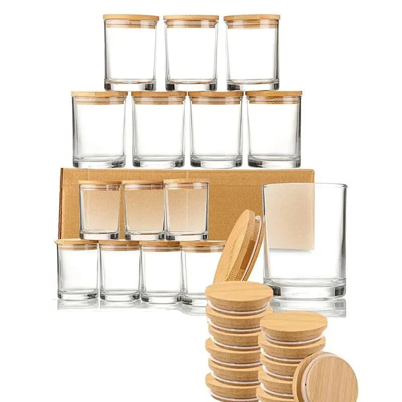 15 Pack 7oz Clear Candle Jars with Bamboo Lids – Thick Glass Empty Jars for Maki