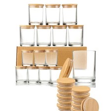 15 Pack 7oz Clear Candle Jars with Bamboo Lids – Thick Glass Empty Jars for Maki