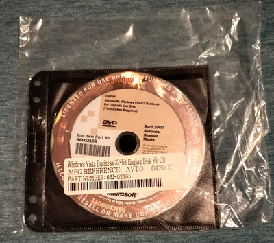 Windows Vista Business 32-bit Upgrade DVD in Original Sleeve With Product Key