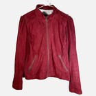 Lucky Brand Suede Leather Jacket Large Burgundy Wine Red Zip Moto Style Women’s