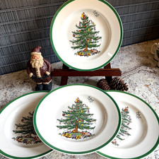 Set of 4 Vintage Spode Christmas Tree Dinner Plates 10.5" Made in England AO