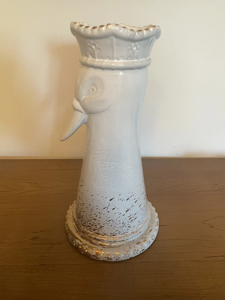 ANTHROPOLOGIE ШАХМАТНАЯ ФИГУРА ГУСЬ/УТКА/ЛЕБЕДЬ КЕРАМИЧЕСКАЯ ВАЗА БЕЛОЕ ЗОЛОТО АКЦЕНТЫ 10,5» - Изображение 3 из 4