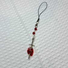 Gothic Vampire Red Crystal Phone Charm: Sword, Spider, Moon, Halloween Keychain