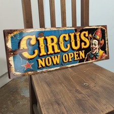 Circus Now Open  Sign Retro Carnival Clowns Funfair Large 56cm Wooden Panel