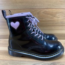 Dr Martens Junior Heart Combat Boots Girls 5 Black Patent Leather Shimmer UK 4
