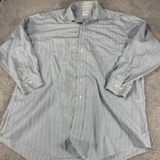 Brooks Brothers 346 Dress Shirt Mens 16.5 32/33 Blue Green Stripe Non Iron