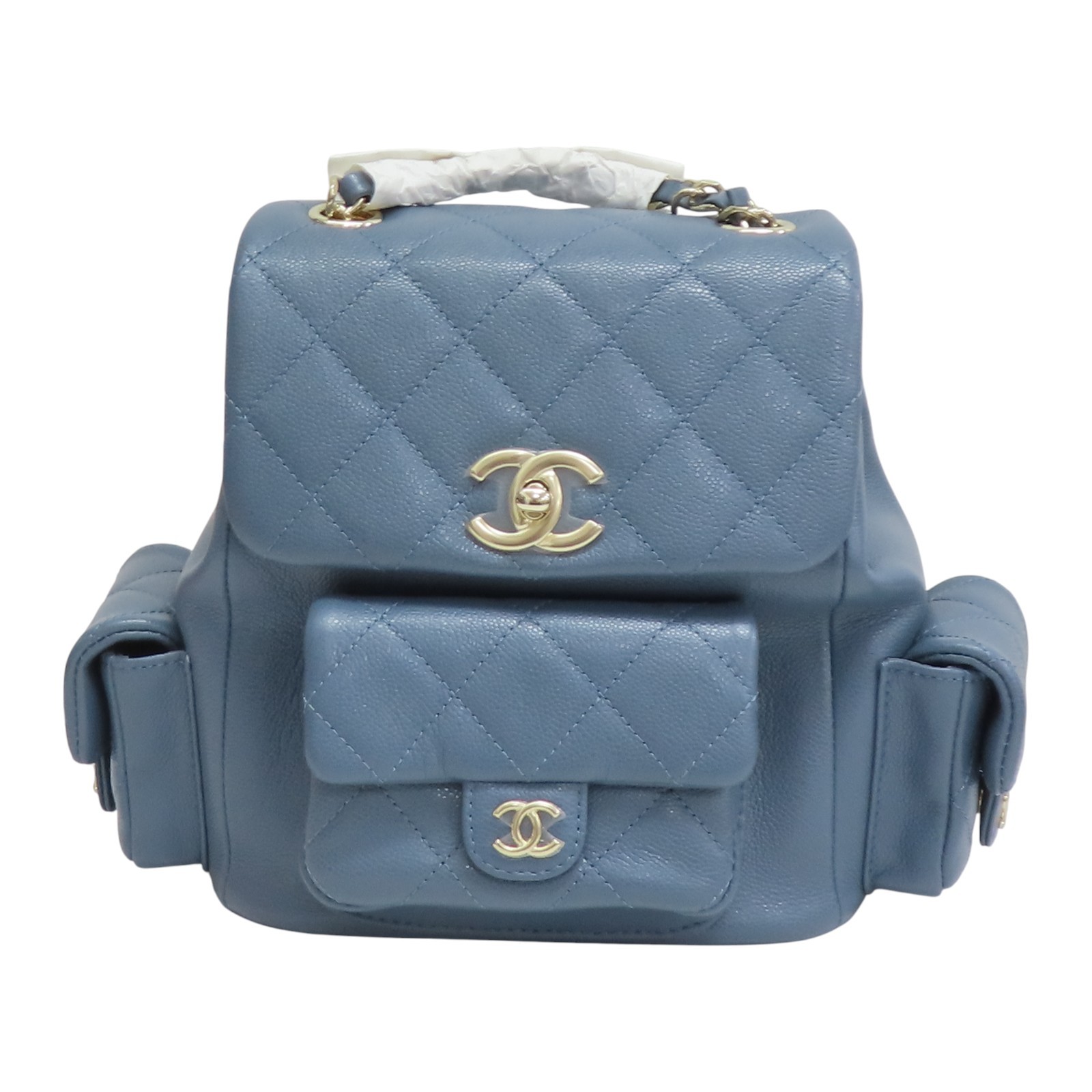 CHANEL Duma Drawstring Backpack Blue Quilted Grai… - image 1