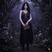 EKOUAER Babydoll Cami Womens M Black Satin Mesh Trim Festival Witchy Whimsigoth