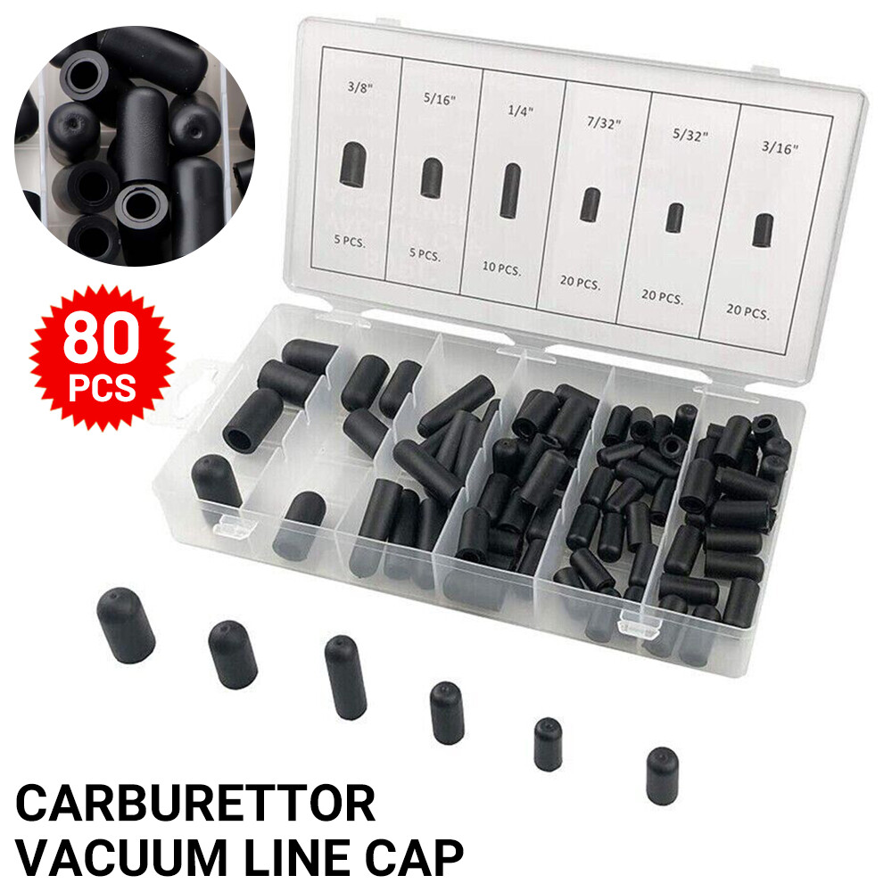 80Pcs 5/32" to 3/8" Black Rubber Vacuum Cap Assortment Kit 6 Sizes Set UK