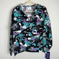 Champion Women's 1/2 Zip Packable Windbreaker-Hooded-Purple Black Camo-S-NWT