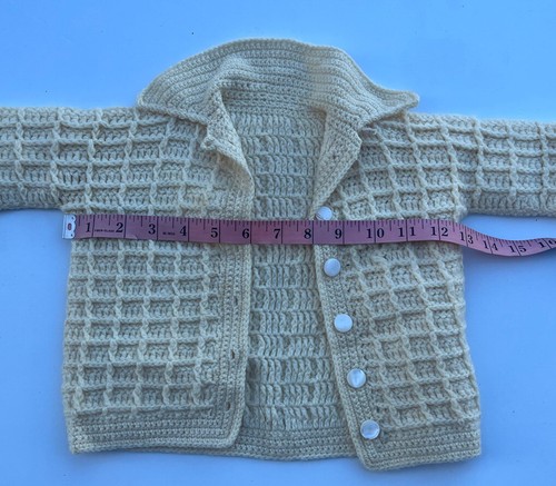 Vintage Handmade Crocheted Baby Jacket Ivory Long Sleeve Buttons Unisex - Picture 3 of 3