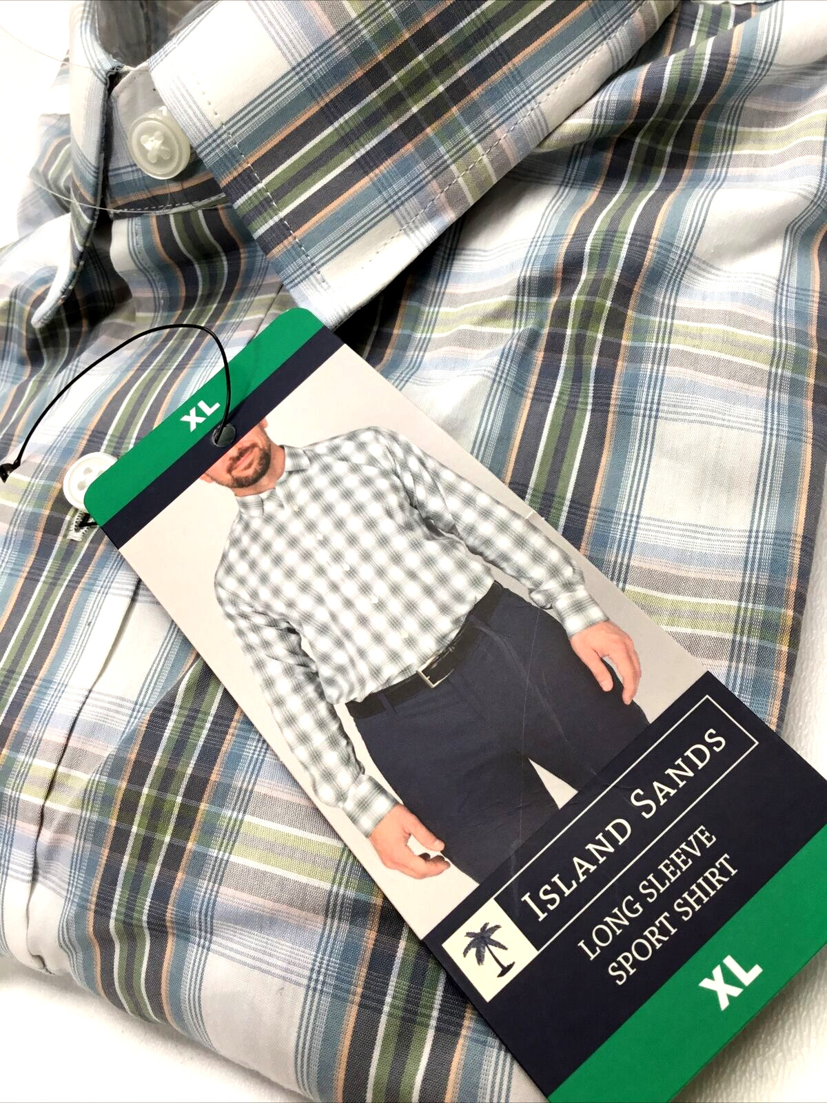 ISLAND SANDS mens Classic fit Performance stretch SHIRT GreenOrange Plaid XL 5790₽