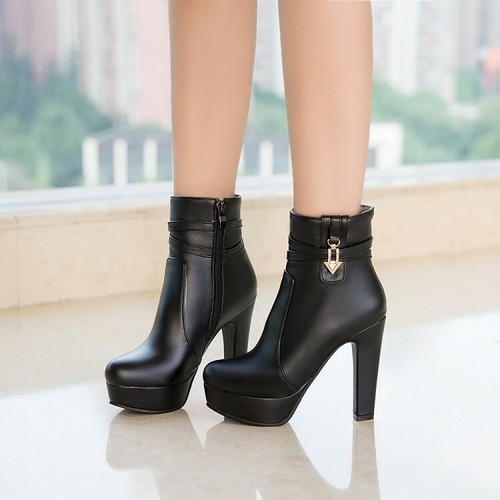 Womens Block Heels Ankle Boots Platform Side Zipper Round Toe Fashion Boot Shoes - Foto 2 di 16