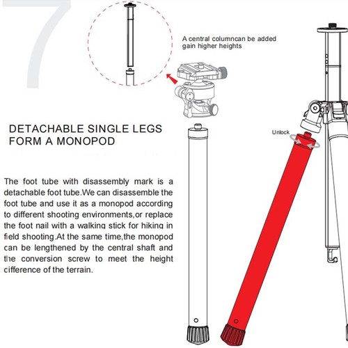 Fujing Light Portable Travel Carbon Fiber Outdoor Tripod/Monopod f Camera Phone - Picture 3 of 11