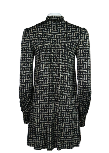 JUICY COUTURE US Women’s M Black Key Print Silk Jersey Knit Baby Doll Dress Mini - 第 4/11 張圖片