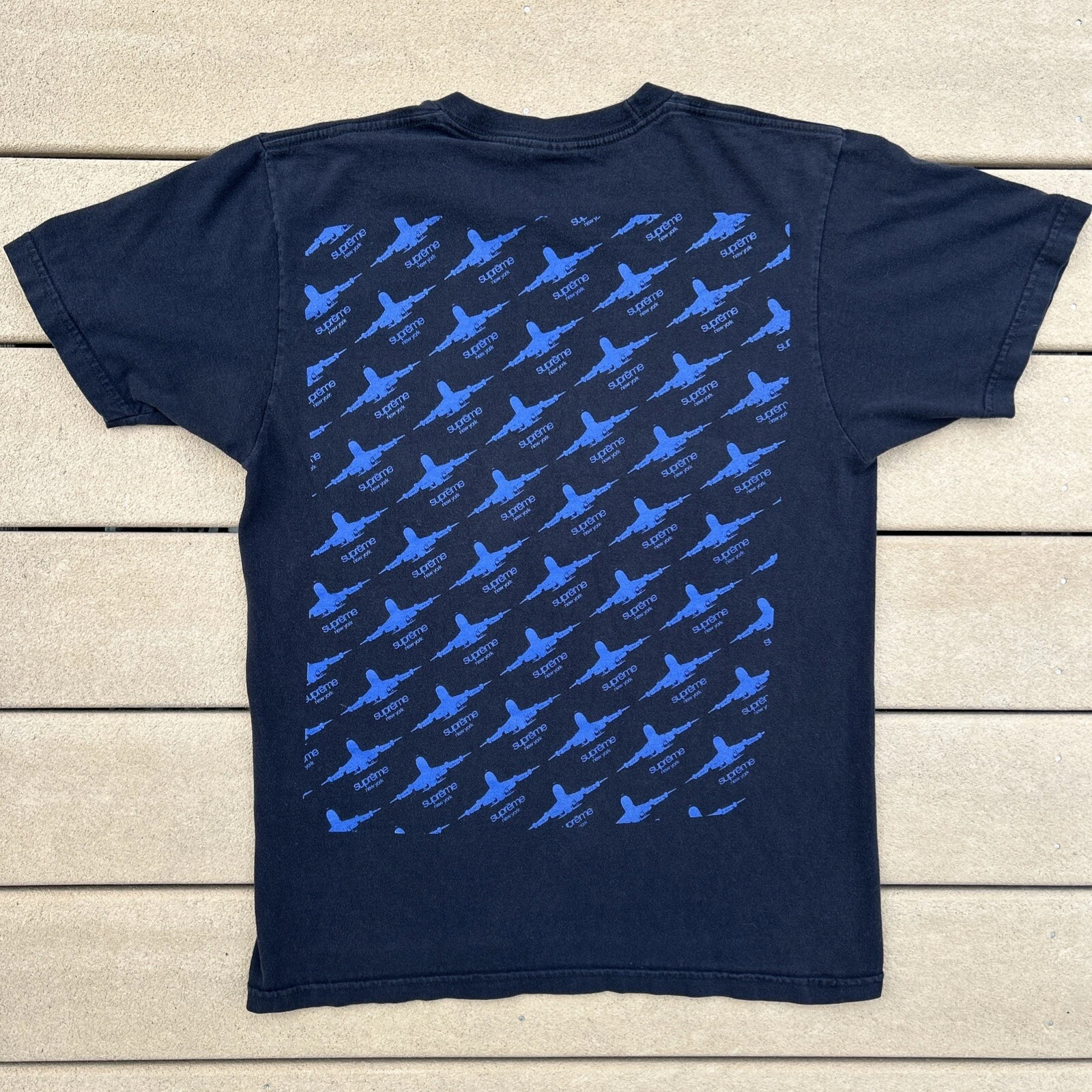 T shirt Supreme FW15 Plane noir/bleu taille M fabriqué aux USA manches courtes