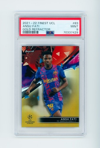 2021-22 Ansu Fati Topps Finest Gold Refractor FC Barcelona Card 22/50 PSA 9 MINT