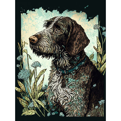 German Wirehead Pointer Dog Wildflowers Huge Wall Art Poster Print Giant