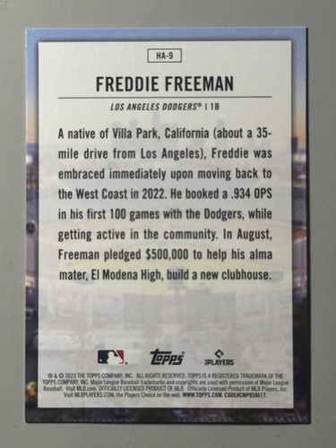 Freddie Freeman 2023 Topps Home Field Advantage #HA-9 Case Hit SSP Dodgers - Photo 2 sur 3