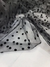Black Velvet Felted Small Tiny Black Polka Dots Black Tulle Fabric By Yard 
