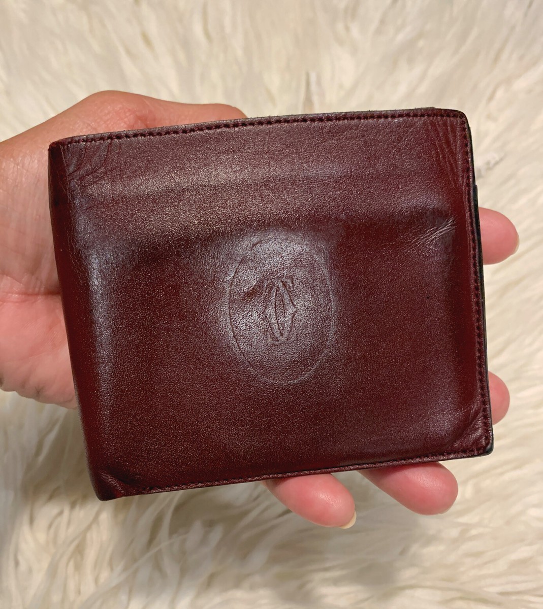 Vintage Men's Must de Cartier Paris Logo Bi-fold Deep Burgundy