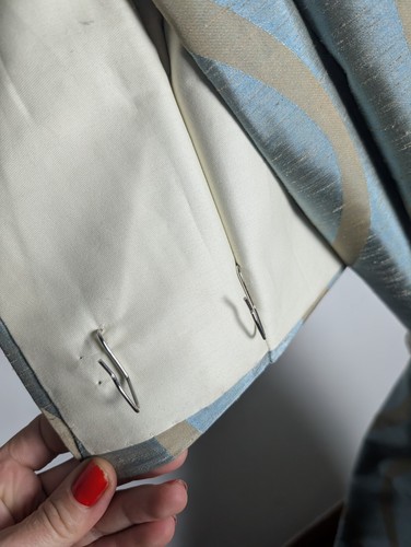 Bespoke Long Turquoise Blue-Gold Satin Interlined curtains - Picture 10 of 13