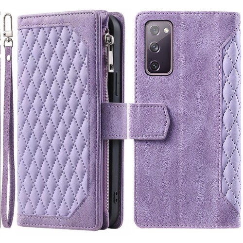 Samsung S20 FE/S20 Lite Luxury Rhombic Wallet Case,Leather Zipper Flip Card Case - Picture 39 of 44