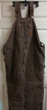 Carhartt Bib Overalls Brown Duck Canvas Double Knee Union USA R06 Size 50 x 28