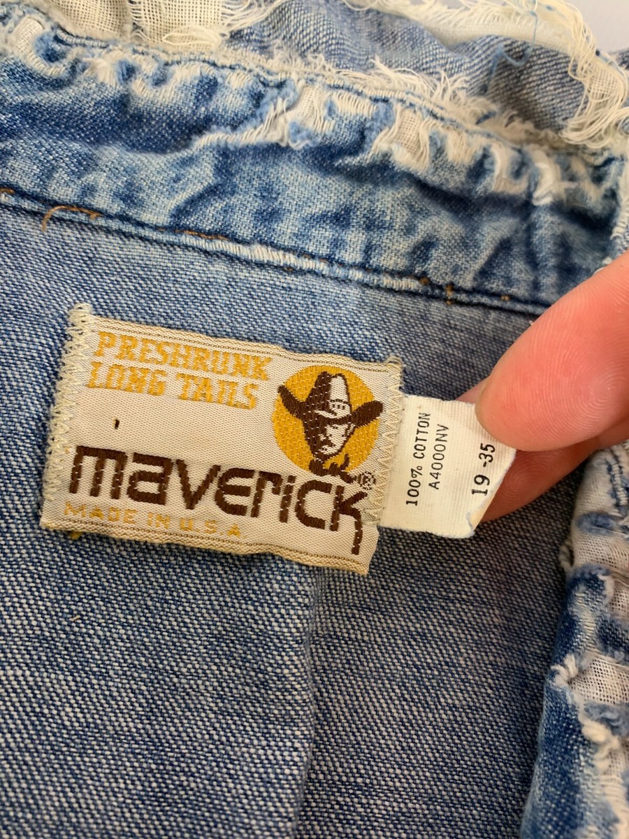 Vintage 70s 60s Distressed Trashed Denim Jean Work Pearl Snap