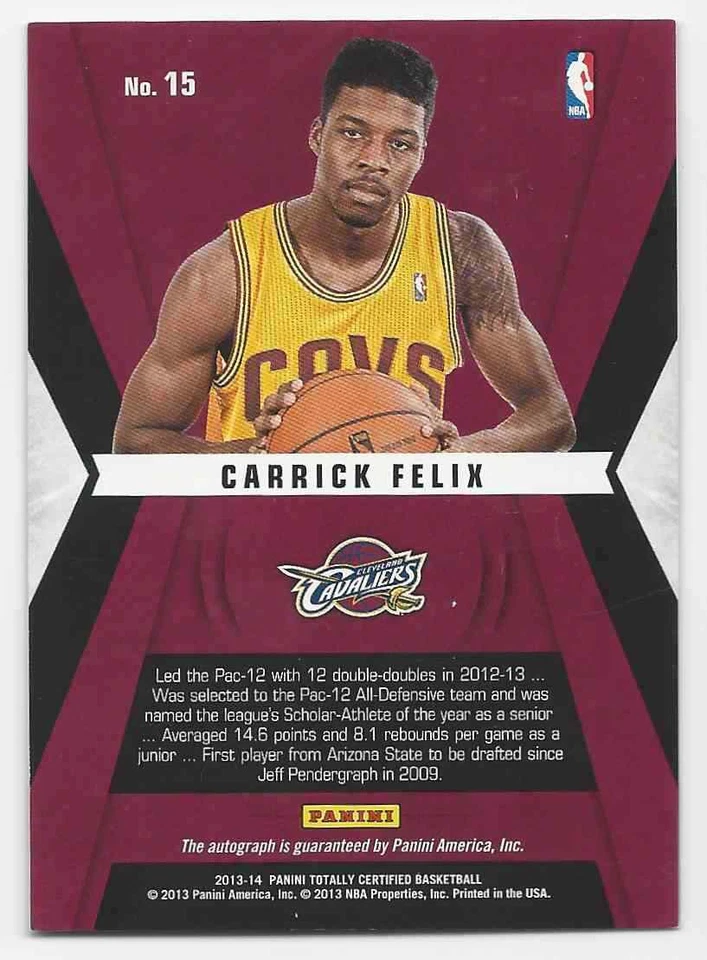 2013-14 Totally Certified Rookie Roll Call Autographs Carrick Felix Auto #15 - Image 2 of 2