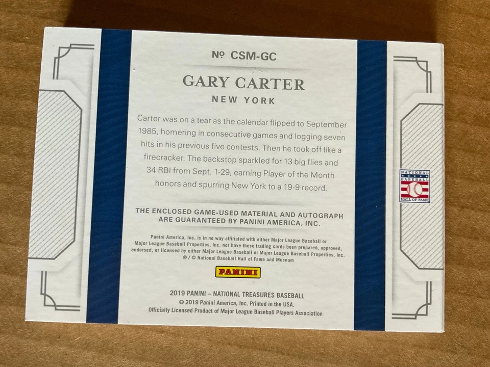 Folleto de material exclusivo Panini National Treasures Gary Carter 2019 corte 5/10 Foto 2 de 4
