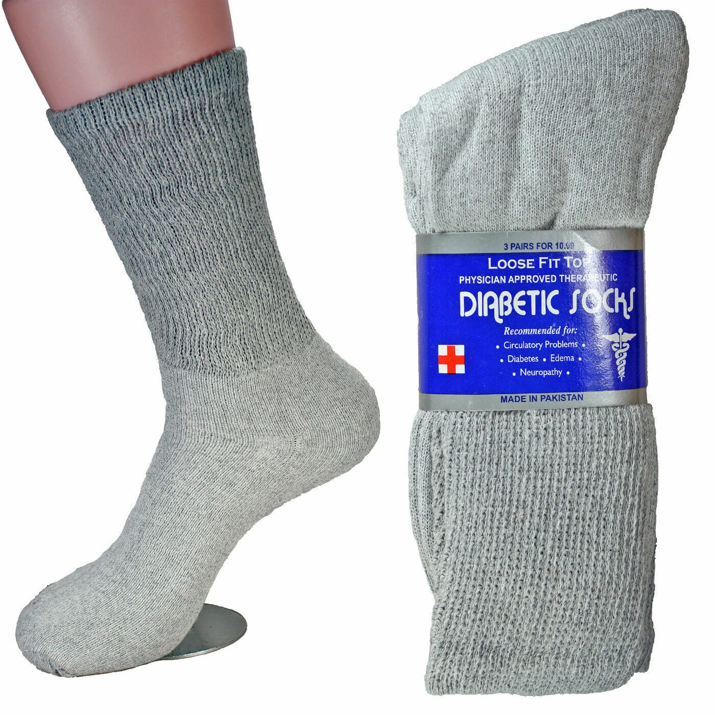 12 Pairs Men's Grey Diabetic Crew Socks Circulatory Health Cotton Loose Fit Top
Opens in a new windo