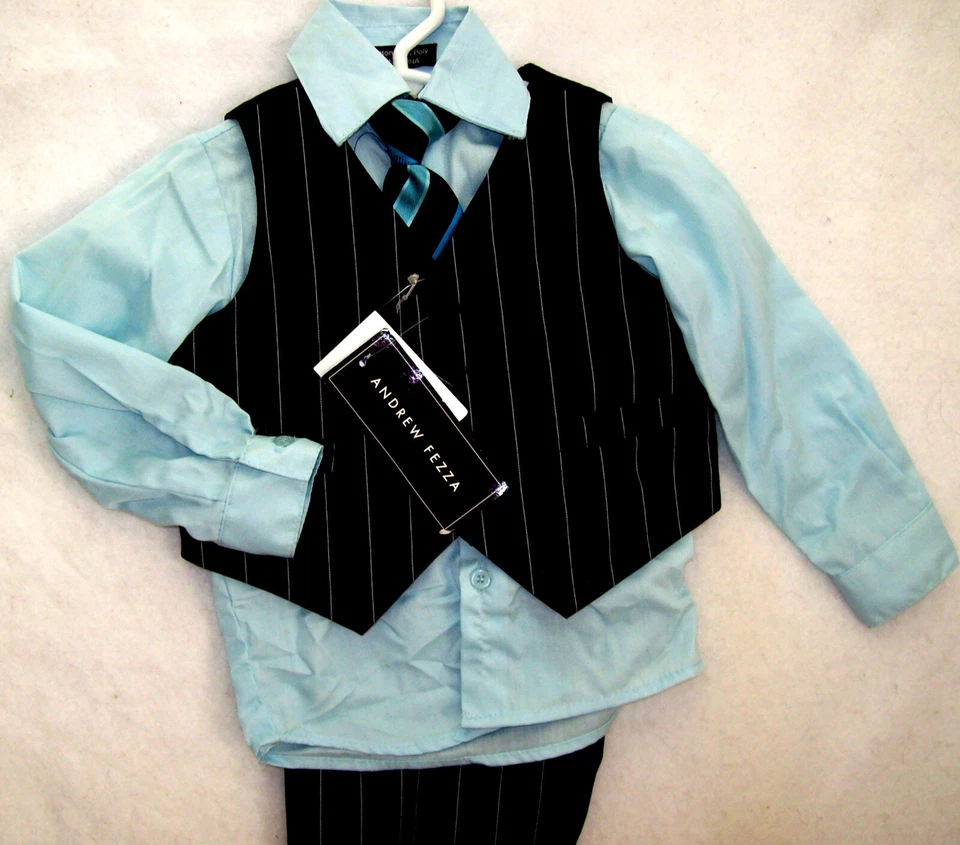 Niño 6-9 meses: etiquetas N-W 4 piezas AZUL MARINO ~ANDREW FEZZA~ TRAJE: Chaleco, Pantalones, Camisa, Corbata Foto 2 de 3