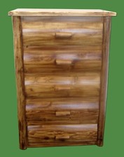 Log Dresser~5 Drawer~Torched Cedar | Solid Wood | Dovetail | Amish Made in USA