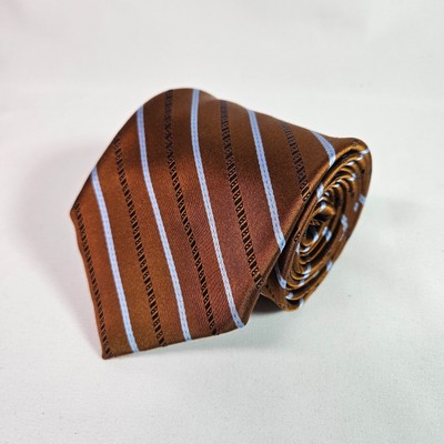 Stefano Ricci 100% Silk Made in Italy Tie Brown Silver Stripes 3.75'' x 62''